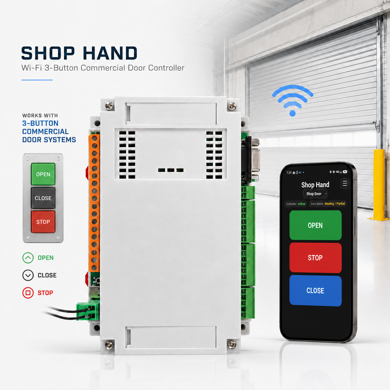 Shop Hand 3 Button Wi-Fi Door Controller